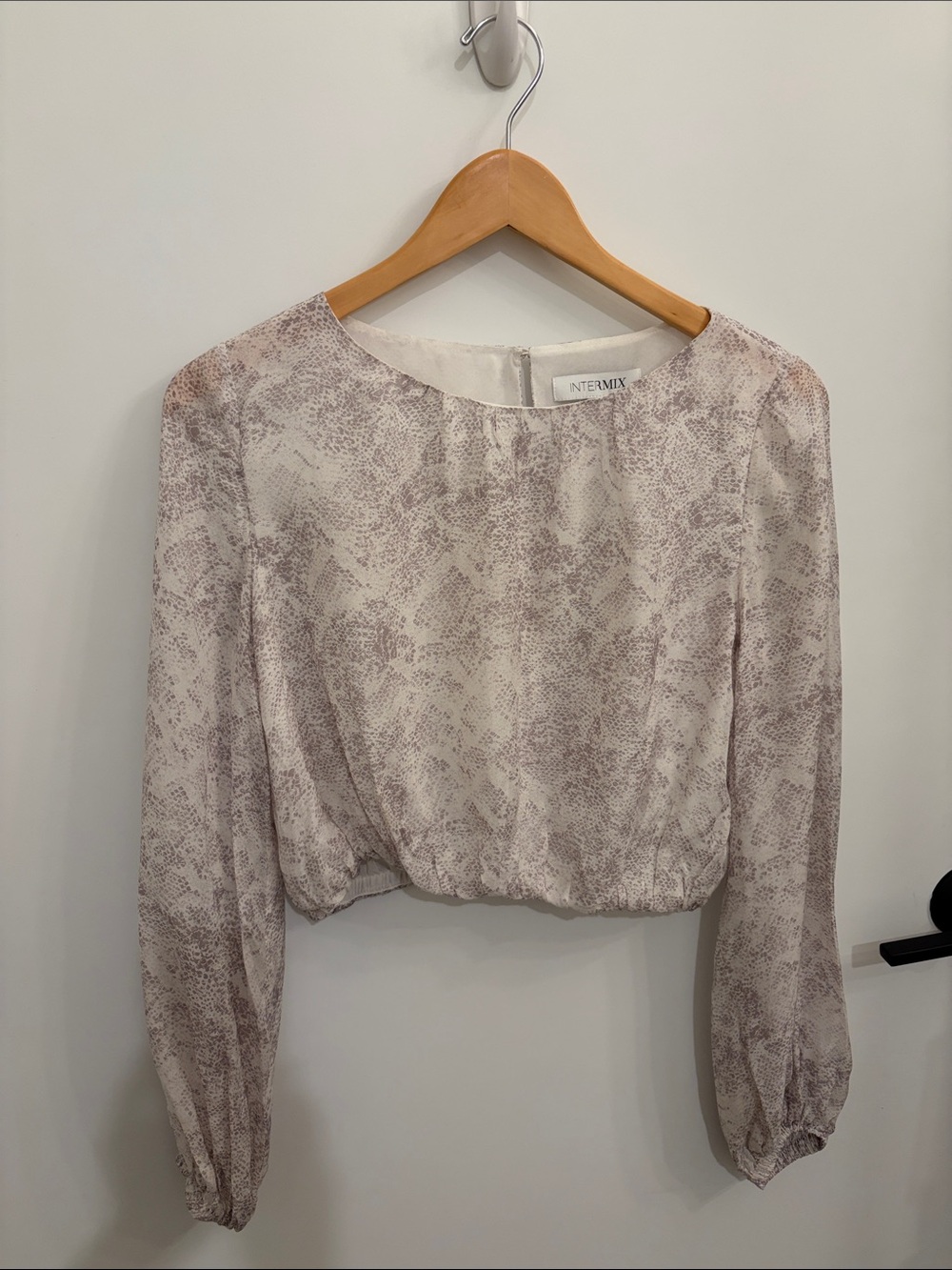 INTERMIX Cream and Light Taupe Printed Long-Sleeve Blouson Top